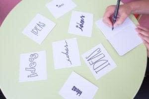 write down business name ideas and key words for your brand identity